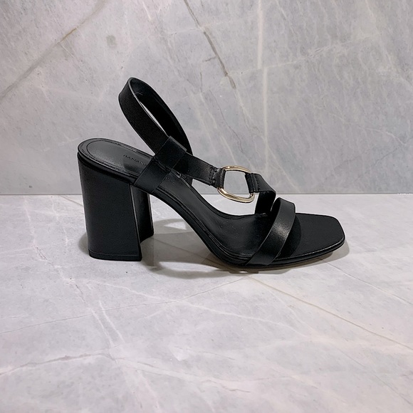 NIB Banana Republic black strapy leather 4” block heel with silver ring Size 8.5 - Picture 5 of 11